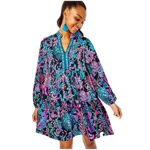 Lilly Pulitzer Arella Dress Onyx Twilight Coral Engineered XXS Black Pink